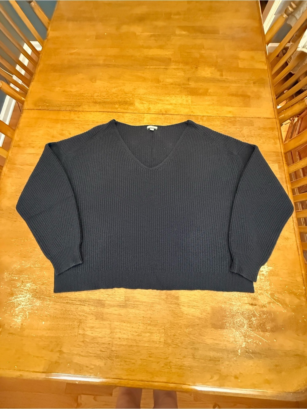 J. Crew Heavyweight Black Ribbed V-Neck Cashmere Sweater XL